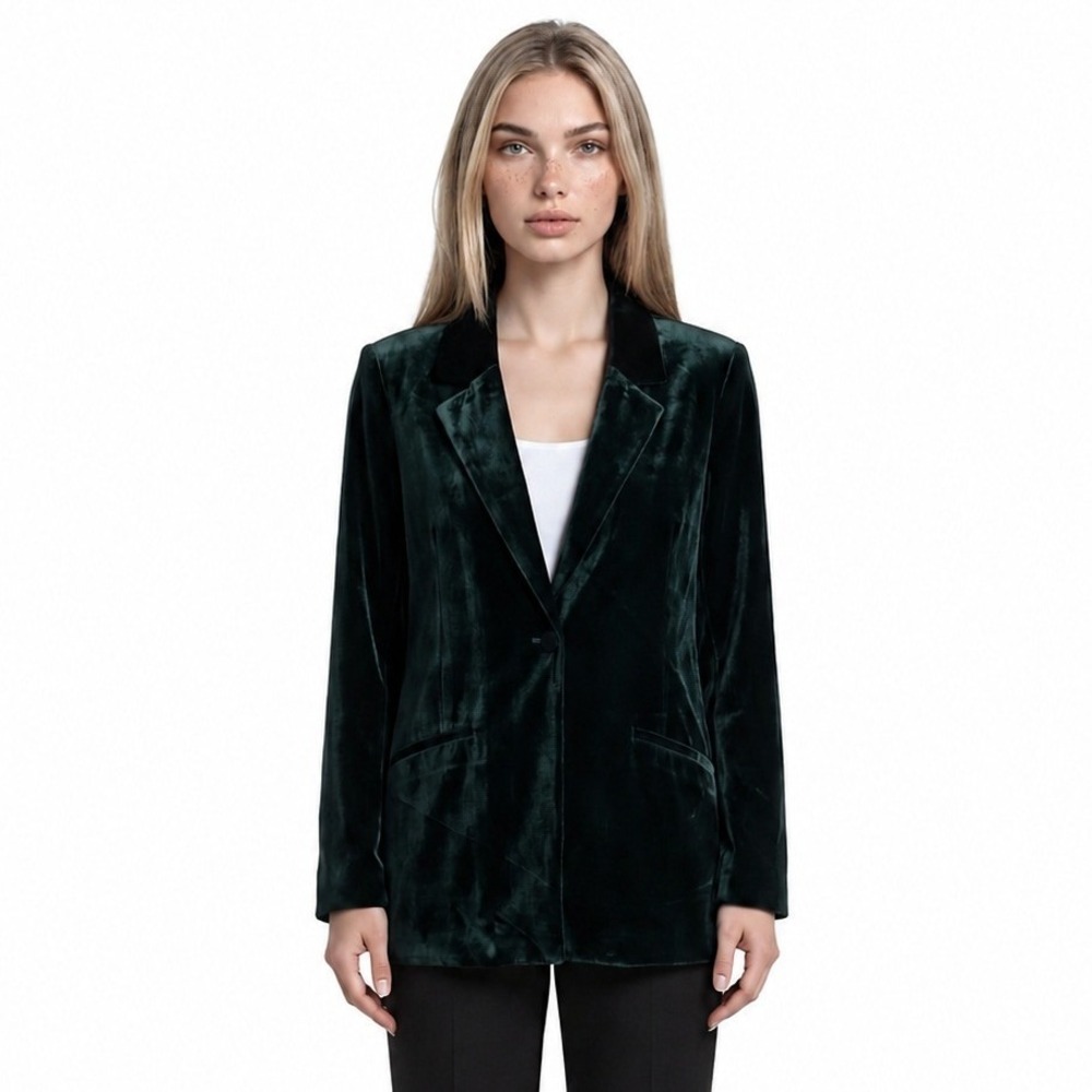 Tobi Green Velvet Blazer Womens Size Medium Emerald Notched Lapel Jacket Pockets